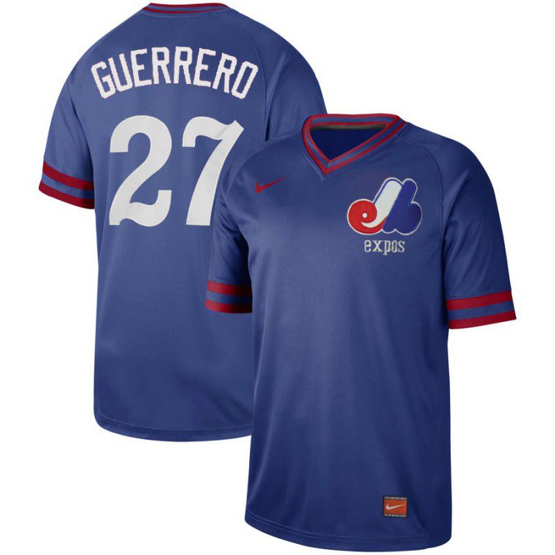 Men Montreal Expos #27 Guerrero Blue Nike Cooperstown Collection Legend V-Neck MLB Jersey